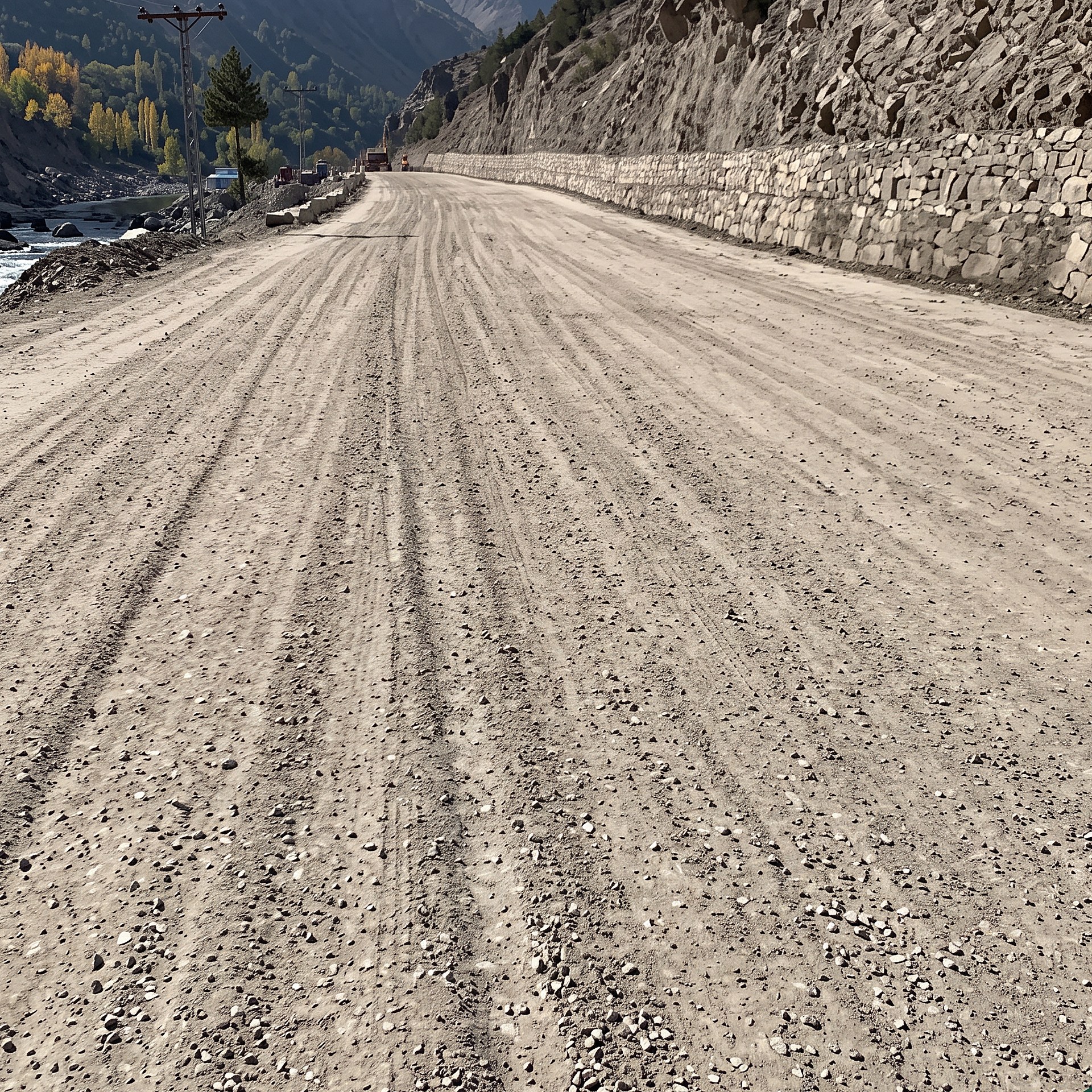 Compacted sub base layer of a new highway in Gilgit